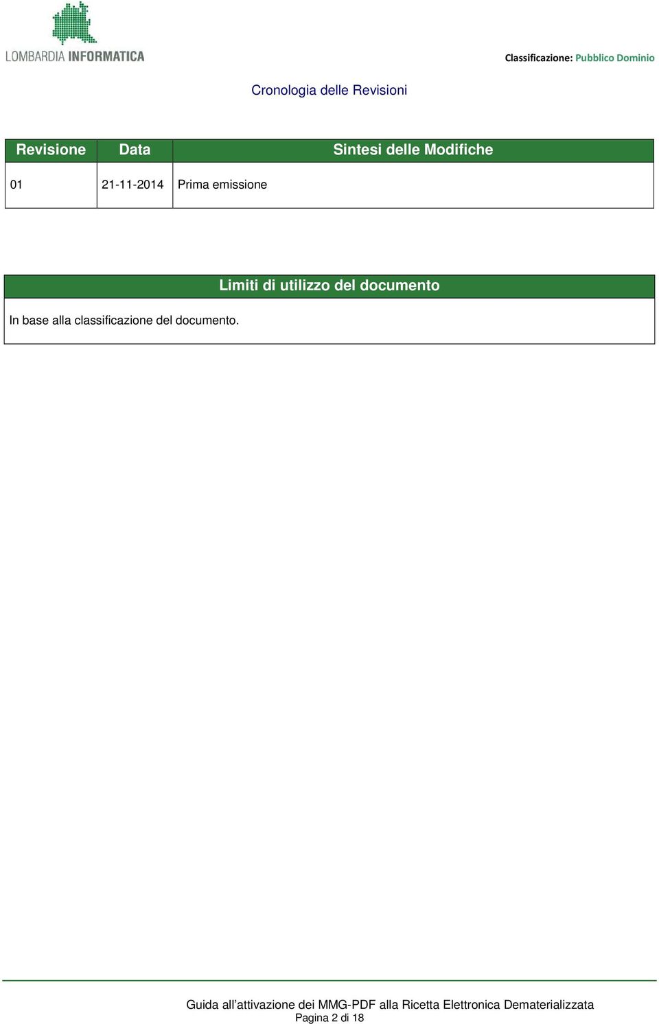 classificazione del documento.