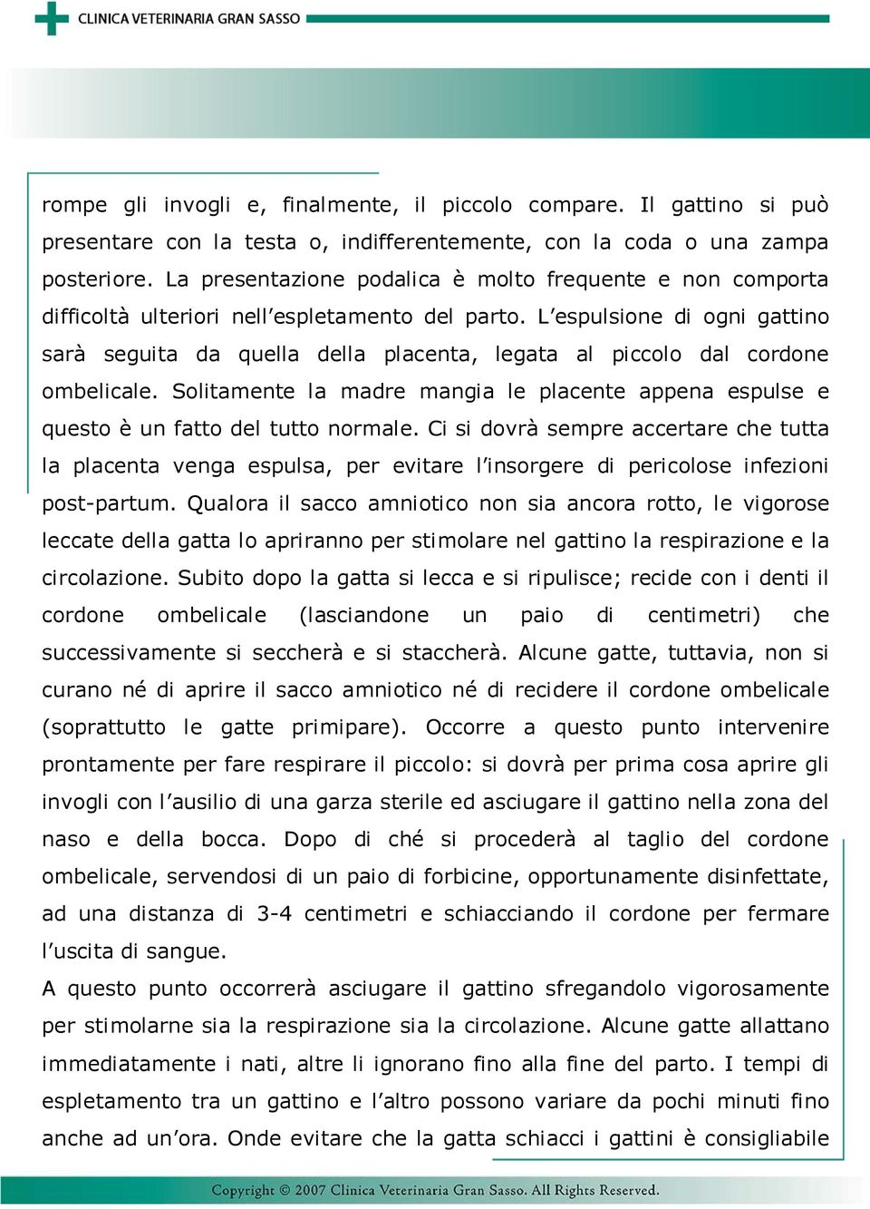 L espulsione di ogni gattino sarà seguita da quella della placenta, legata al piccolo dal cordone ombelicale.