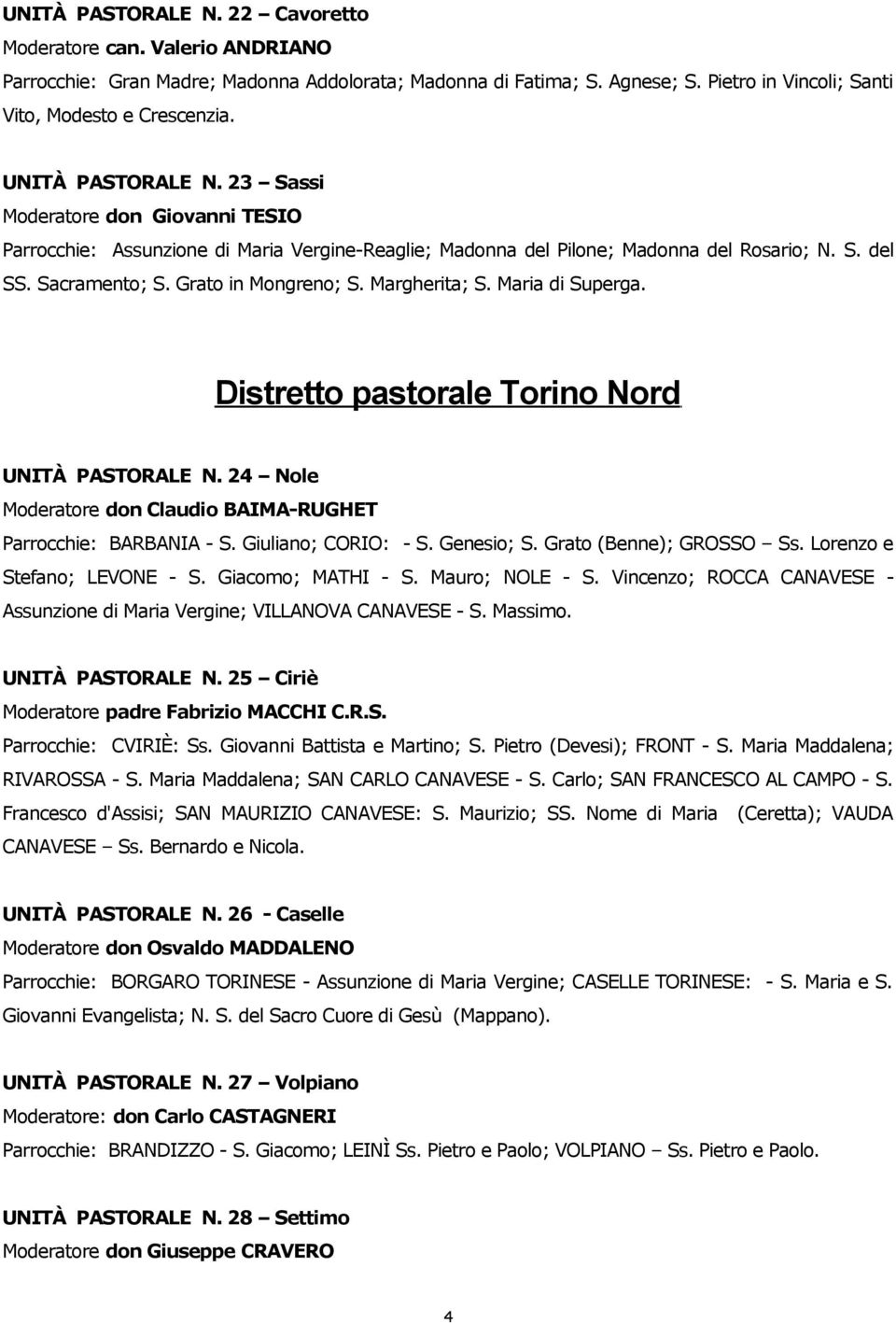 Margherita; S. Maria di Superga. Distretto pastorale Torino Nord UNITÀ PASTORALE N. 24 Nole Moderatore don Claudio BAIMA-RUGHET Parrocchie: BARBANIA - S. Giuliano; CORIO: - S. Genesio; S.