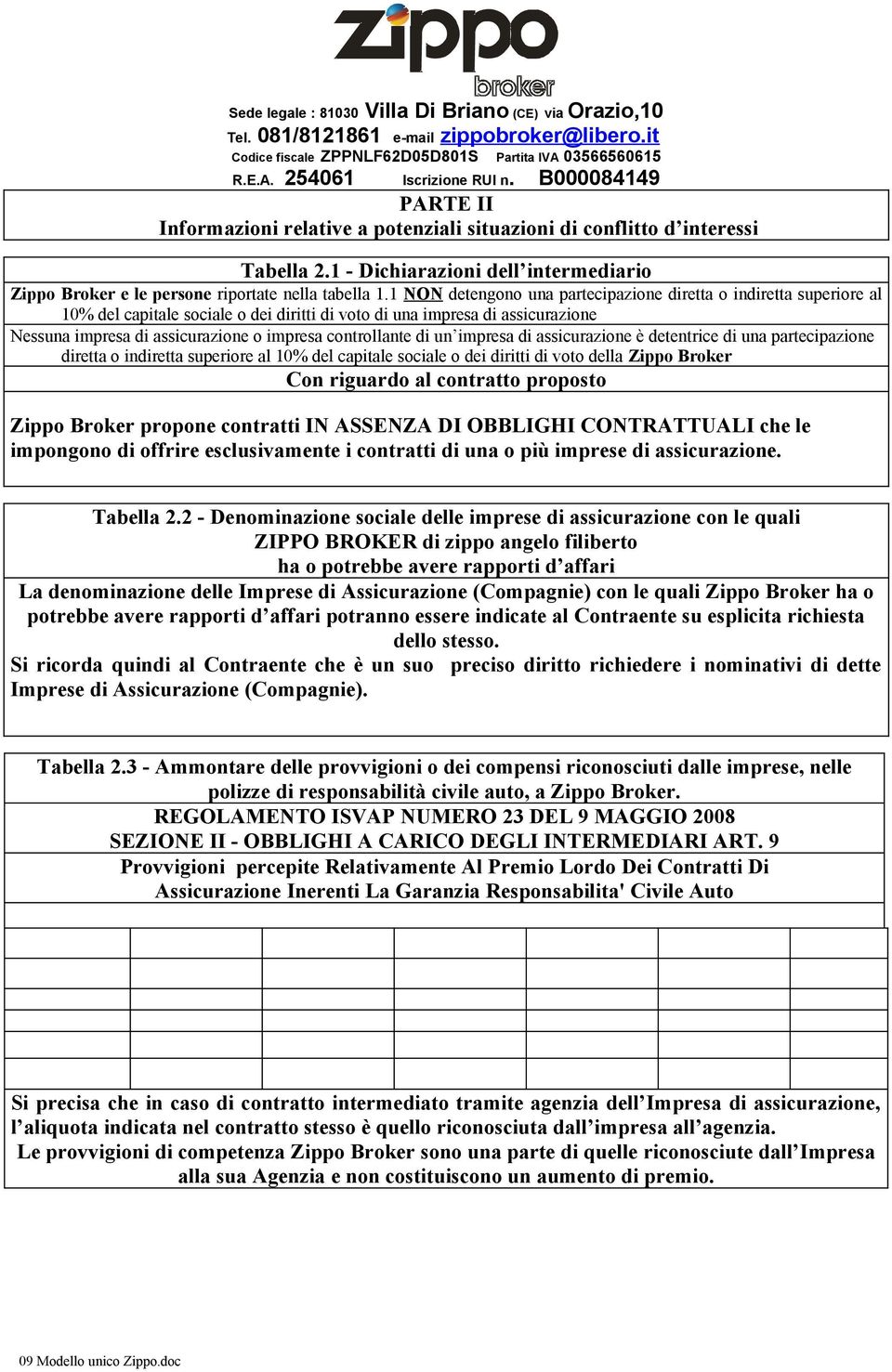 controllante di un impresa di assicurazione è detentrice di una partecipazione diretta o indiretta superiore al 10% del capitale sociale o dei diritti di voto della Zippo Broker Con riguardo al