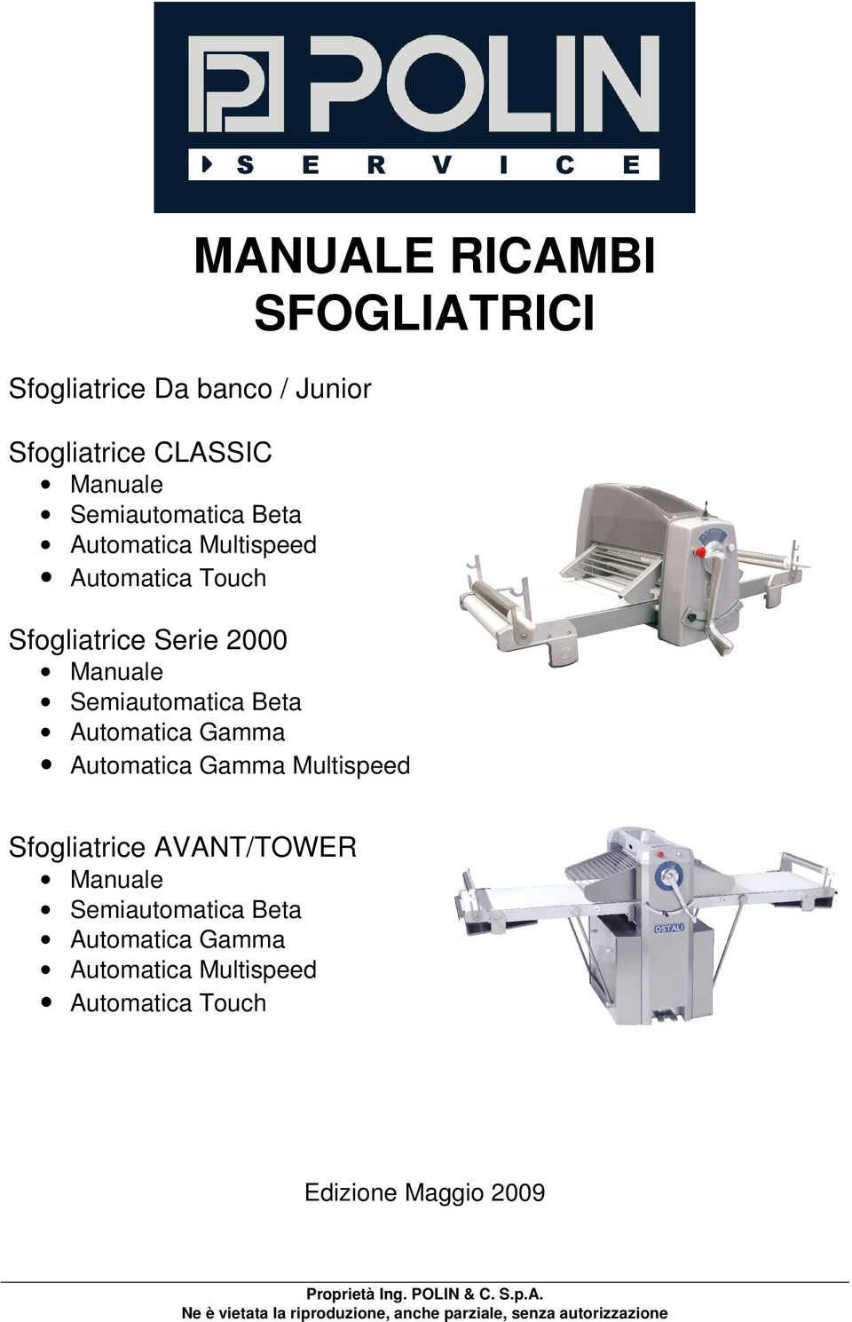 Automatica Gamma Multispeed Sfogliatrice AVANT/TOWER Manuale Semiautomatica Beta Automatica Gamma Automatica