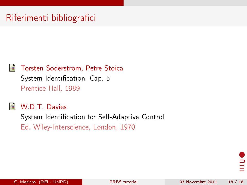 Davies System Identification for Self-Adaptive Control Ed.