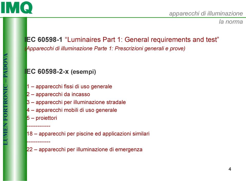 apparecchi da incasso 3 apparecchi per illuminazione stradale 4 apparecchi mobili di uso generale 5 proiettori