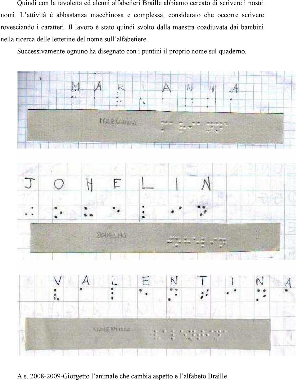 Il lavoro è stato quindi svolto dalla maestra coadiuvata dai bambini nella ricerca delle letterine del nome sull