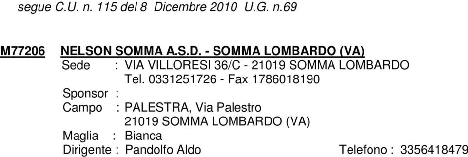 SOMMA LOMBARDO Tel.