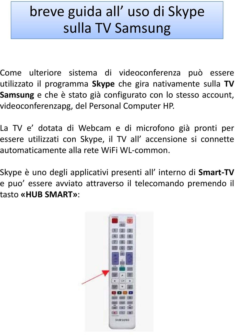 La TV e dotata di Webcam e di microfono già pronti per essere utilizzati con Skype, il TV all accensione si connette automaticamente alla