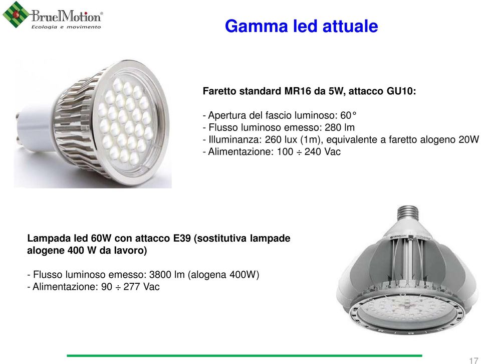 20W - Alimentazione: 100 240 Vac Lampada led 60W con attacco E39 (sostitutiva lampade alogene