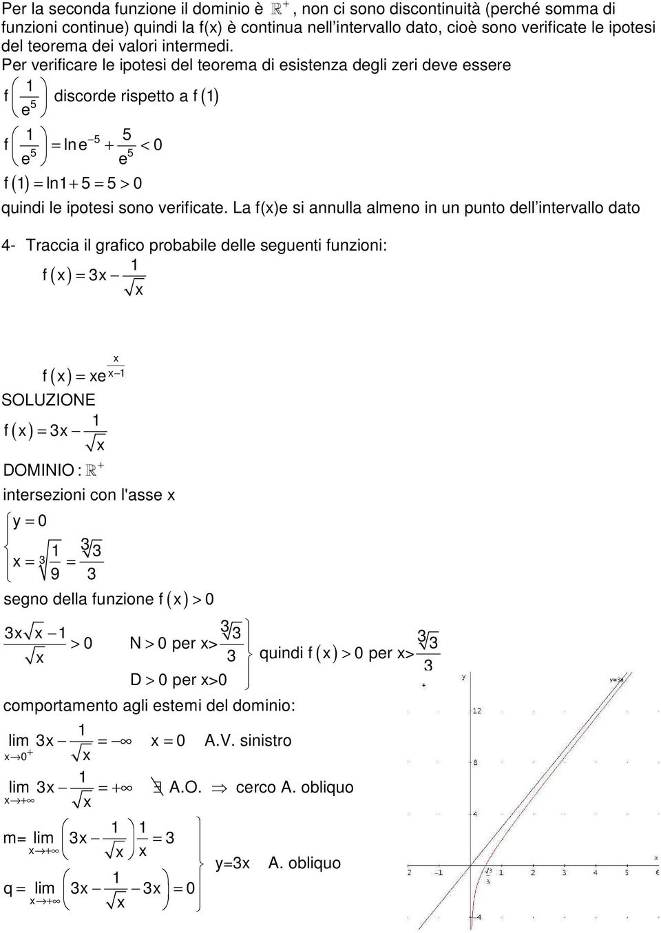 Per verificare le ipotesi del teorema di esistenza degli zeri deve essere f 5 discorde rispetto a f ( ) e 5 5 f lne 0 5 5 < e e f ln 5 5 > 0 quindi le ipotesi sono verificate.