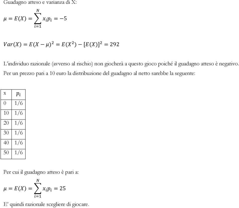 Per un prezzo pari a 10 euro la distribuzione del guadagno al netto sarebbe la seguente: x 0