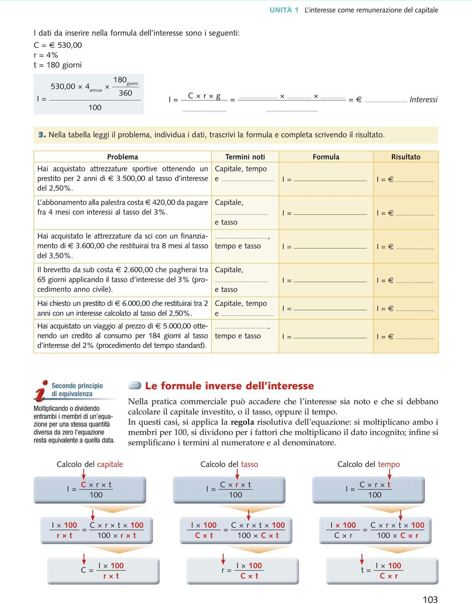 Problema Termini noti Formula Risultato Hai acquistato attrezzature sportive ottenendo un prestito per 2 anni di 3.500,00 al tasso d interesse del 2,50%.