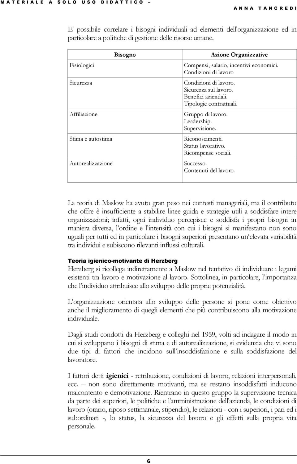 Sicurezza sul lavoro. Benefici aziendali. Tipologie contrattuali. Gruppo di lavoro. Leadership. Supervisione. Riconoscimenti. Status lavorativo. Ricompense sociali. Successo. Contenuti del lavoro.