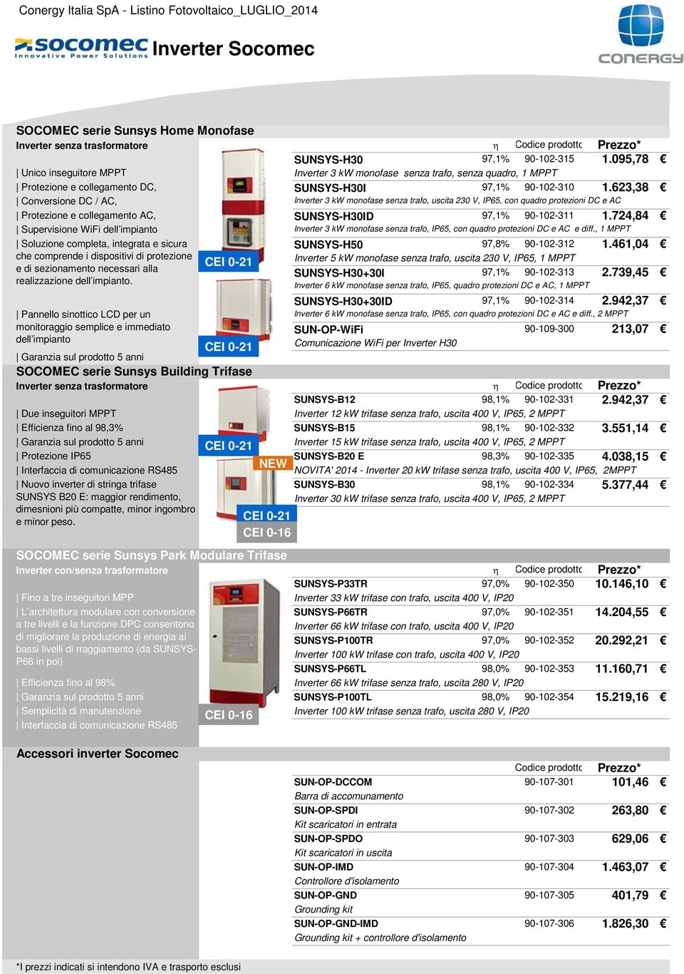 623,38 Conversione DC / AC, Inverter 3 kw monofase senza trafo, uscita 230 V, IP65, con quadro protezioni DC e AC Protezione e collegamento AC, SUNSYS-H30ID 97,1% 90-102-311 1.