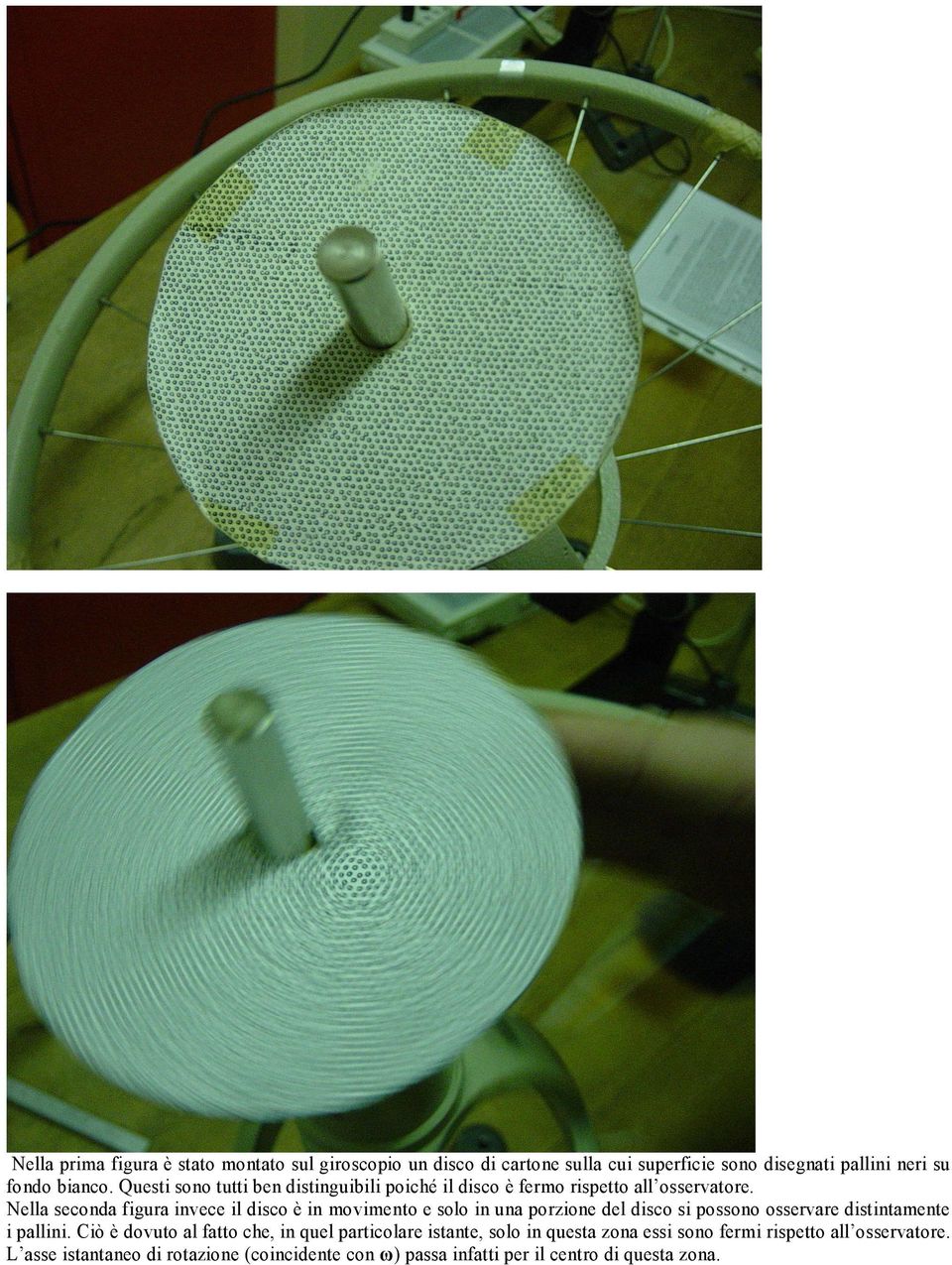 Nella seconda figura invece il disco è in movimento e solo in una porzione del disco si possono osservare distintamente i pallini.