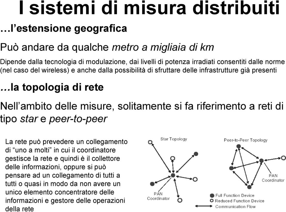 si fa riferimento a reti di tipo star e peer-to-peer La rete può prevedere un collegamento di uno a molti in cui il coordinatore gestisce la rete e quindi è il collettore delle