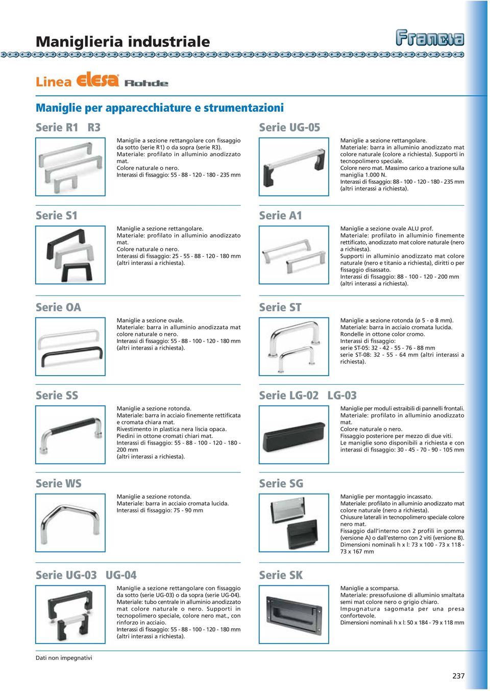 Massimo carico a trazione sulla maniglia 1.000 N. 88-100 - 120-180 - 235 mm Serie S1 Materiale: profilato in alluminio anodizzato mat. Colore naturale o nero.