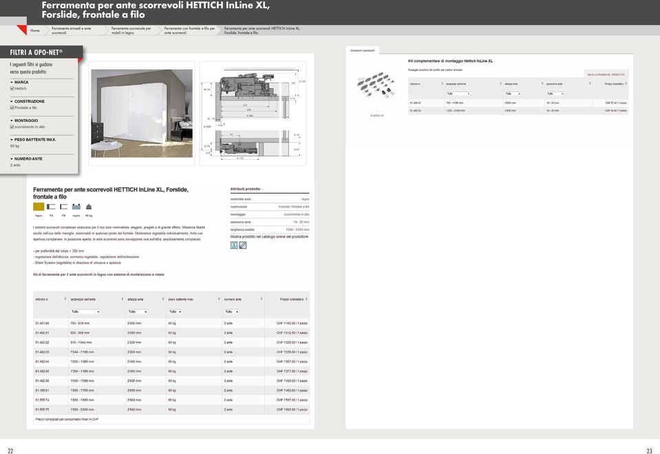 Ferramenta con frontale a filo per ante HETTICH InLine XL,