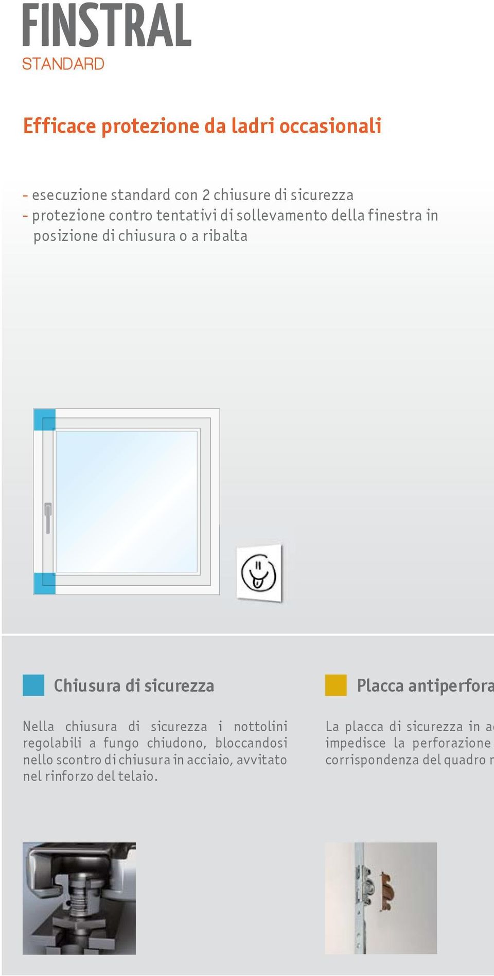 Nella chiusura di sicurezza i nottolini regolabili a fungo chiudono, bloccandosi nello scontro di chiusura in acciaio,