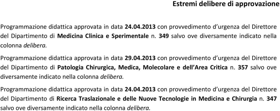 2013 con provvedimento d urgenza del Direttore del Dipartimento di Patologia Chirurgica, Medica, Molecolare e dell Area Critica n.