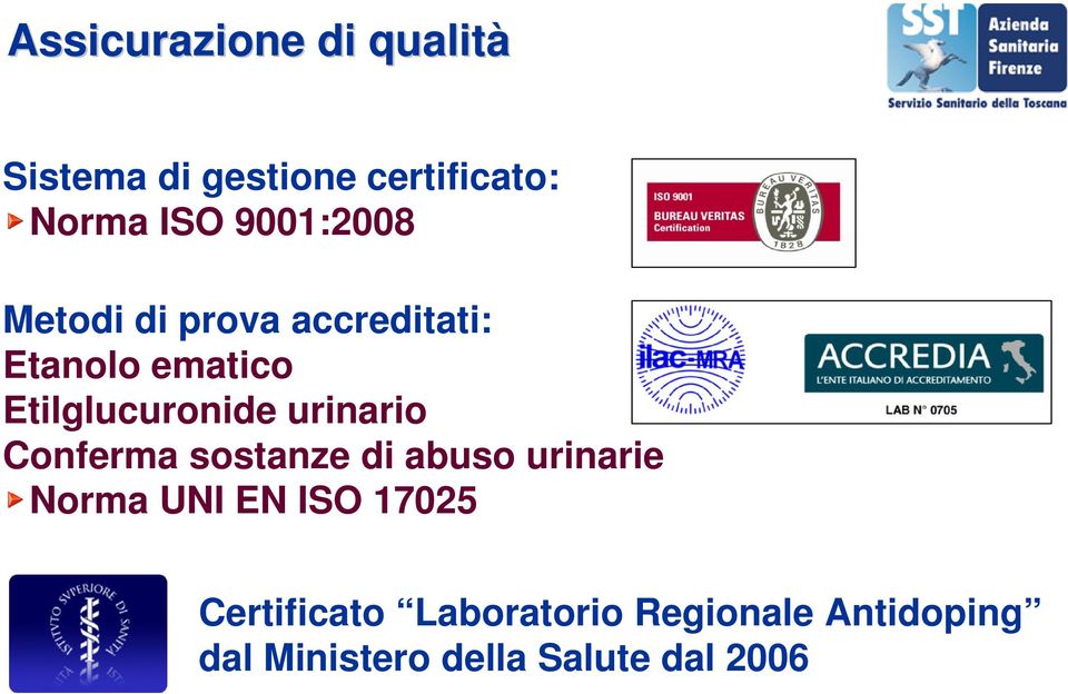 urinario Conferma sostanze di abuso urinarie Norma UNI EN ISO 17025