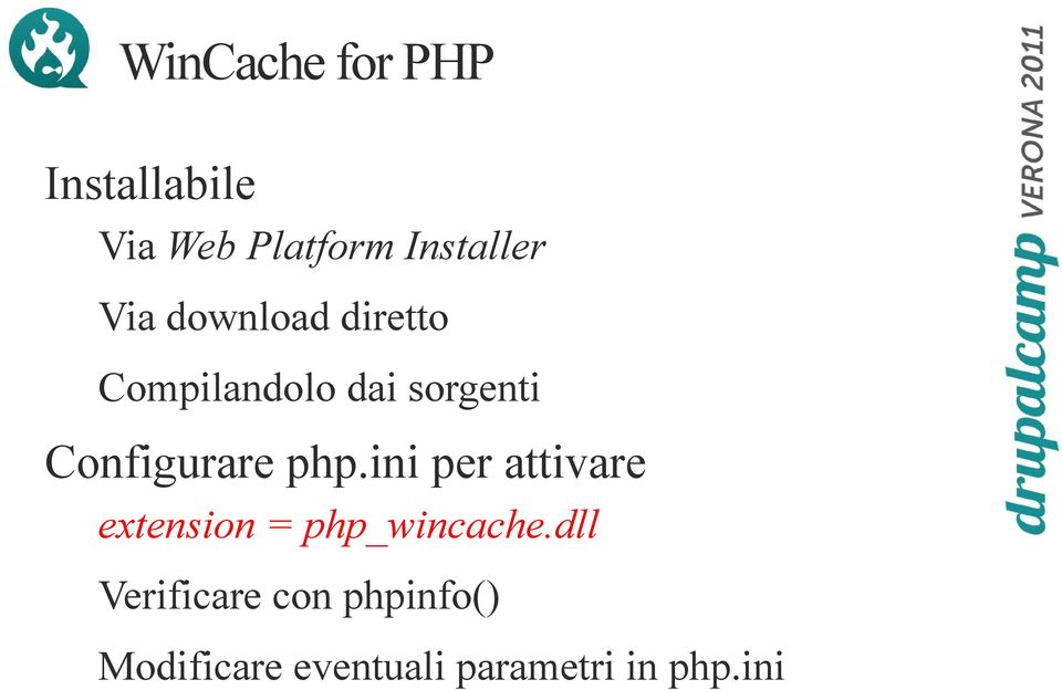 Configurare php.ini per attivare extension = php_wincache.