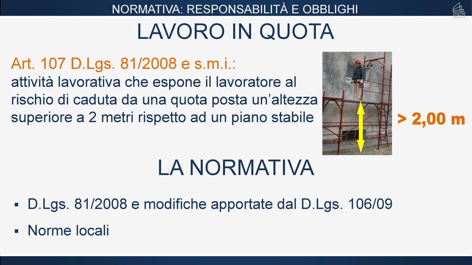 : attività lavorativa che espone il lavoratore al rischio di caduta da una