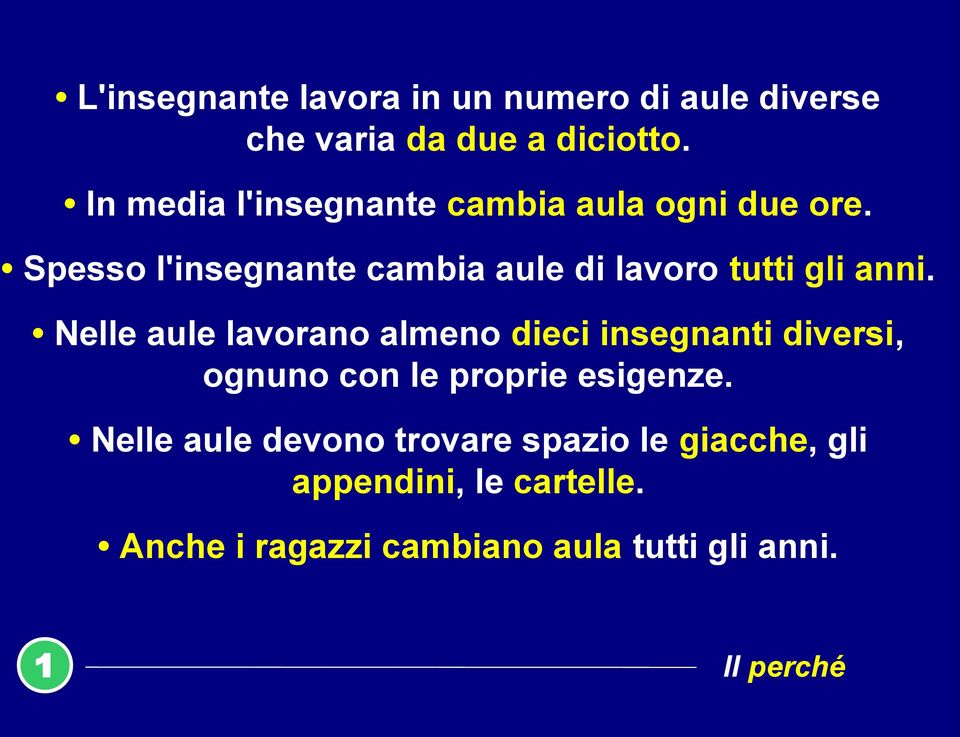 Spesso l'insegnante cambia aule di lavoro tutti gli anni.