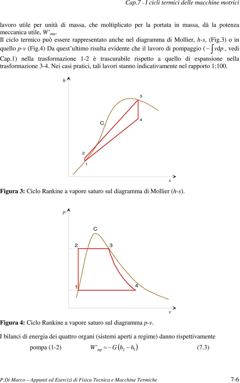 Nei casi ratici, tali lavori stanno indicativamente nel raorto :00. h C Figura : Ciclo Rankine a vaore saturo sul diagramma di Mollier (h-s).