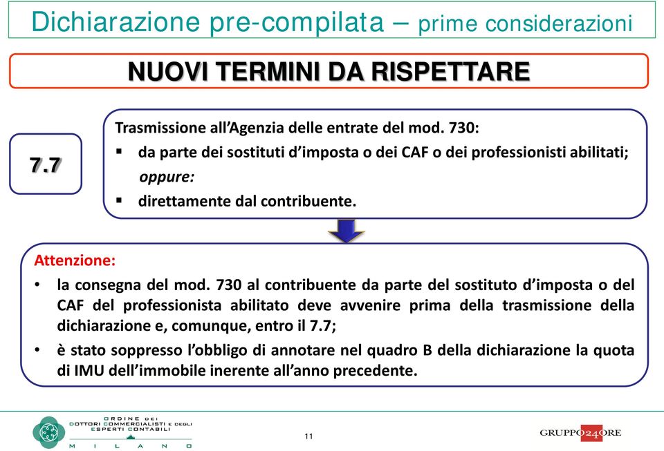 Attenzione: la consegna del mod.