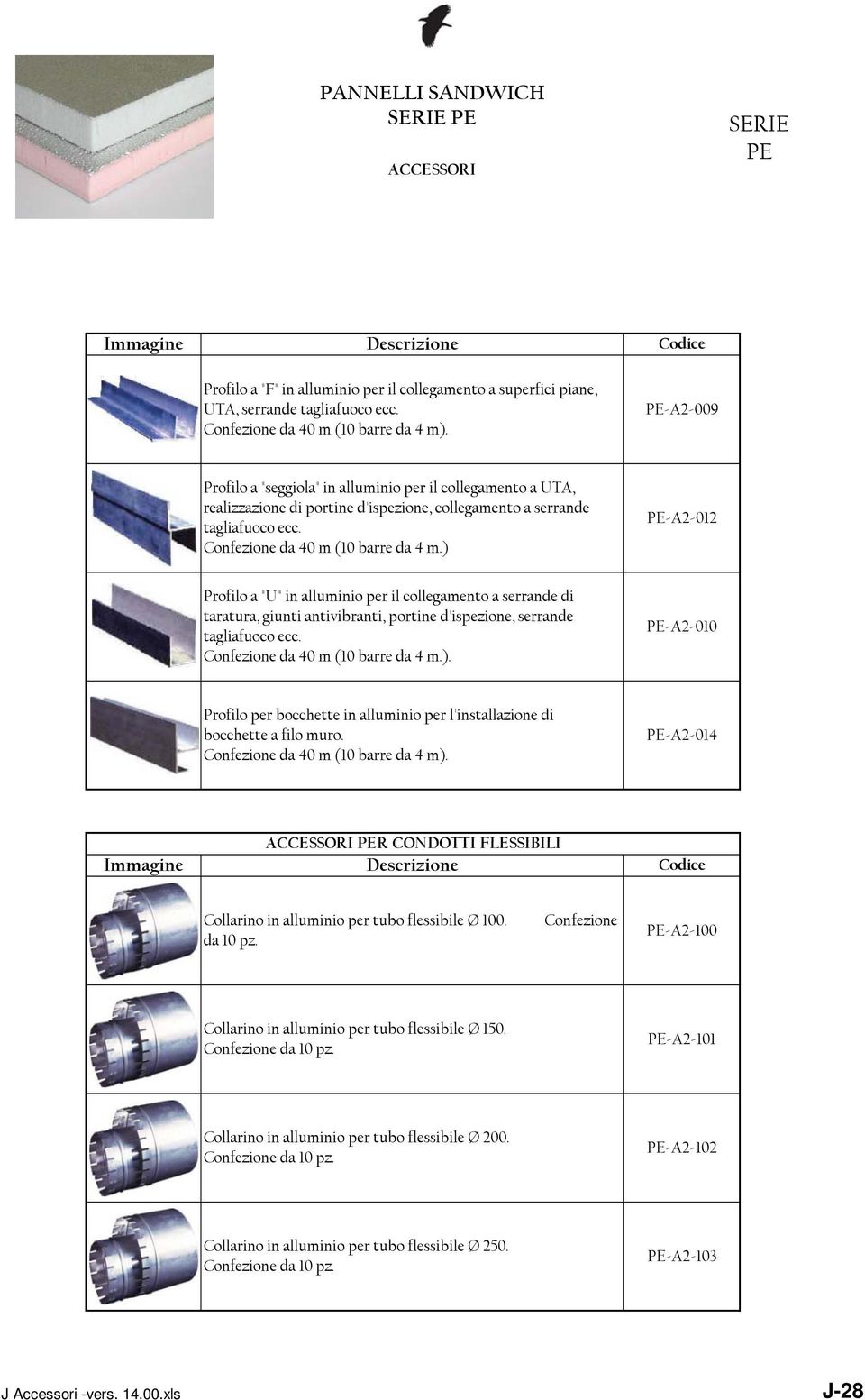 ) -A2-012 Profilo a "U" in alluminio per il collegamento a serrande di taratura, giunti antivibranti, portine d'ispezione, serrande tagliafuoco ecc. Confezione da 40 m (10 barre da 4 m.). -A2-010 Profilo per bocchette in alluminio per l'installazione di bocchette a filo muro.