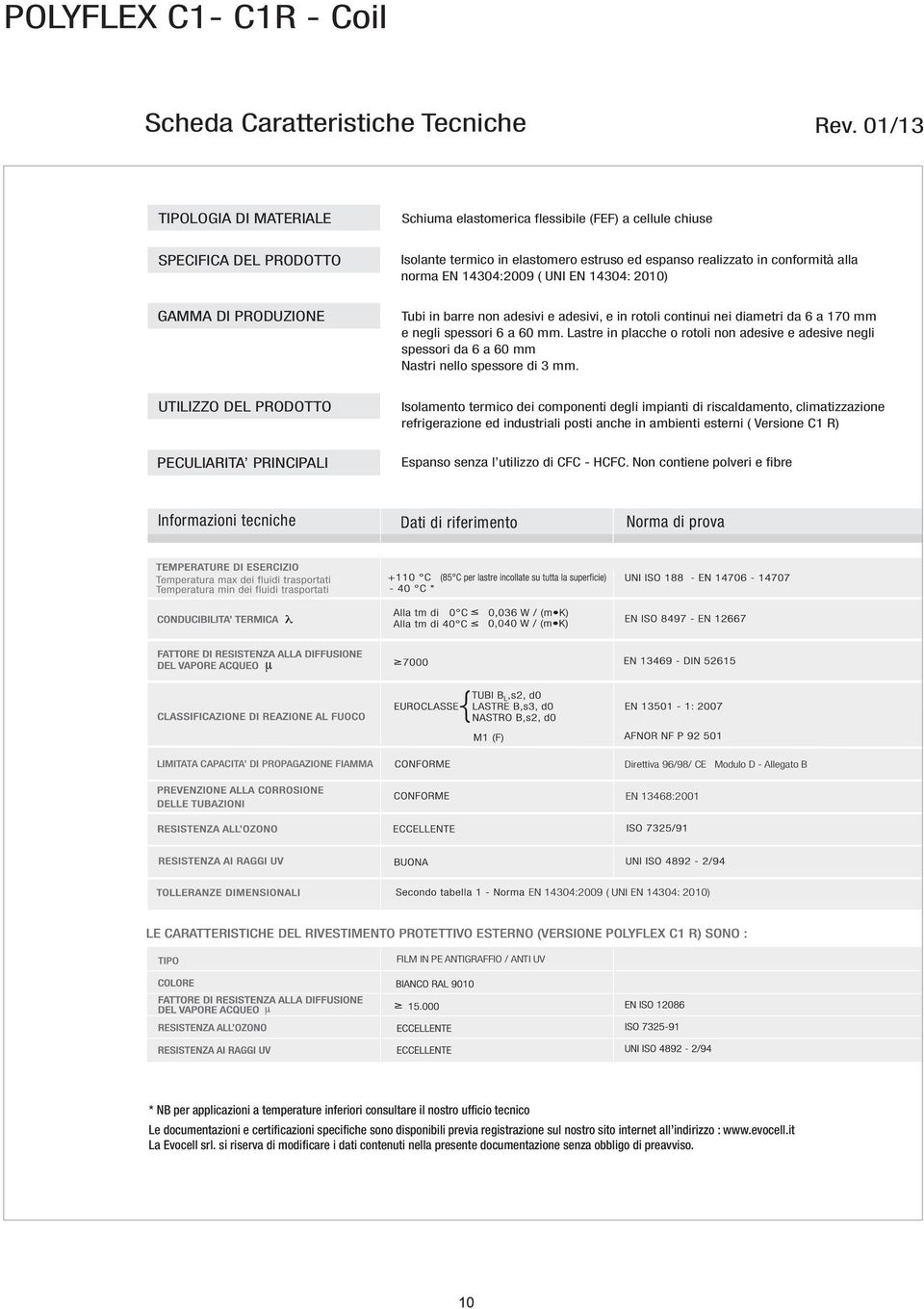 14304:09 ( UNI EN 14304: ) GAMMA DI PRODUZIONE Tubi in barre non adesivi e adesivi, e in rotoli continui nei diametri da a 170 e negli spessori a 0.