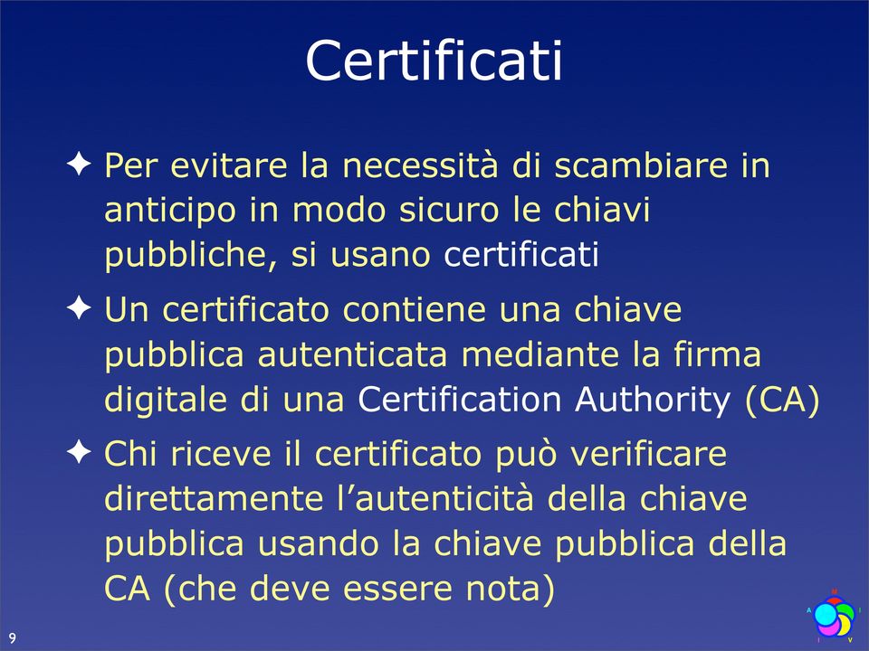 la firma digitale di una Certification Authority (CA) Chi riceve il certificato può verificare