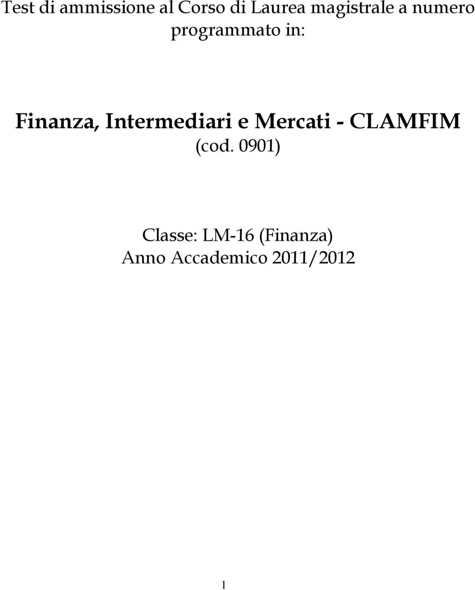 Intermediari e Mercati - CLAMFIM (cod.