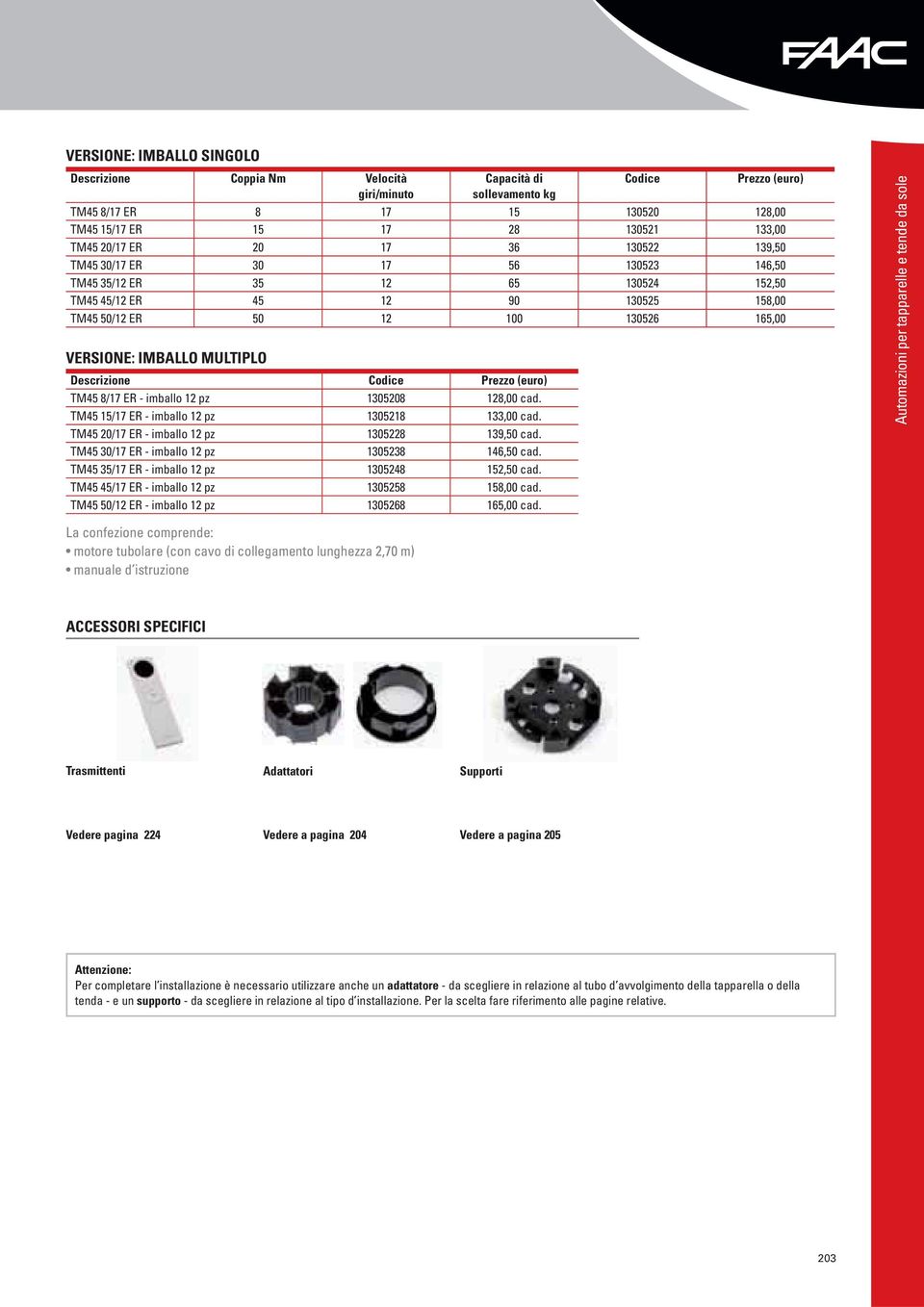 Descrizione Codice TM45 8/17 ER - iballo 12 pz 1305208 128,00 cad. TM45 15/17 ER - iballo 12 pz 1305218 133,00 cad. TM45 20/17 ER - iballo 12 pz 1305228 139,50 cad.