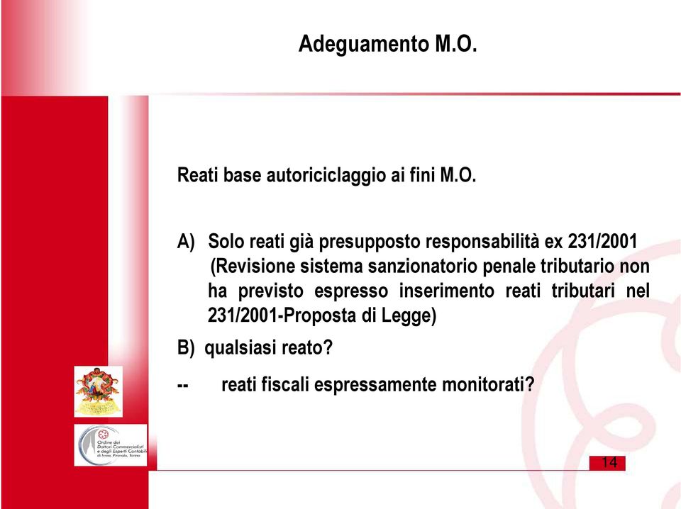 A) Solo reati già presupposto responsabilità ex 231/2001 (Revisione sistema