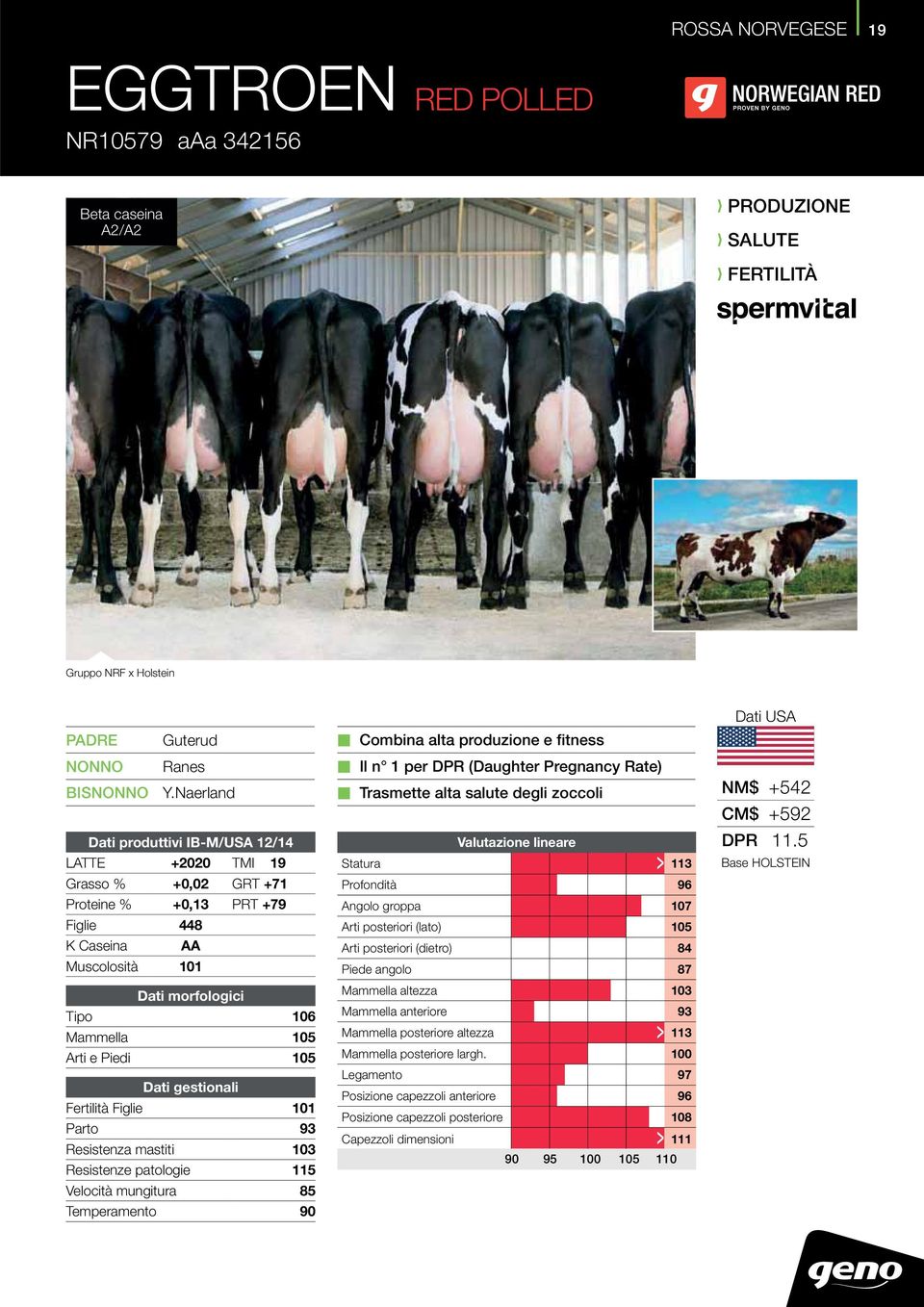 93 Resistenza mastiti 103 Resistenze patologie 115 Velocità mungitura 85 Temperamento 90 Combina alta produzione e fitness Il n 1 per DPR (Daughter Pregnancy Rate) Trasmette alta salute degli zoccoli