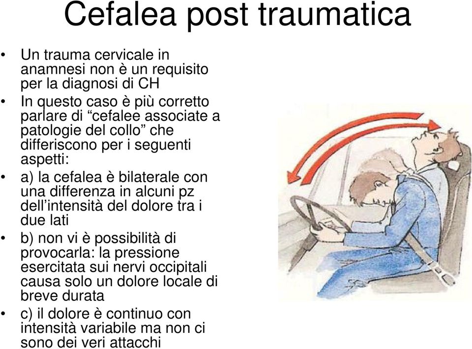 differenza in alcuni pz dell intensità del dolore tra i due lati b) non vi è possibilità di provocarla: la pressione esercitata sui