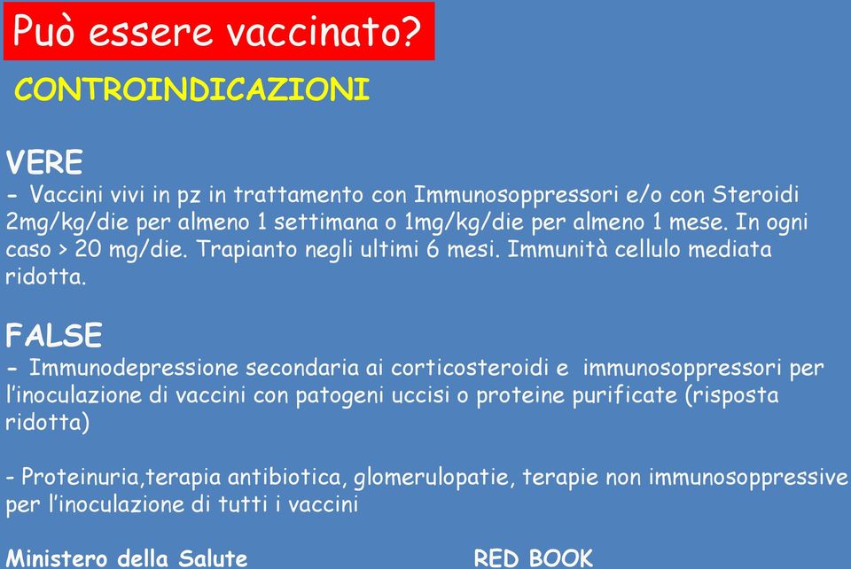 almeno 1 mese. In ogni caso > 20 mg/die. Trapianto negli ultimi 6 mesi. Immunità cellulo mediata ridotta.