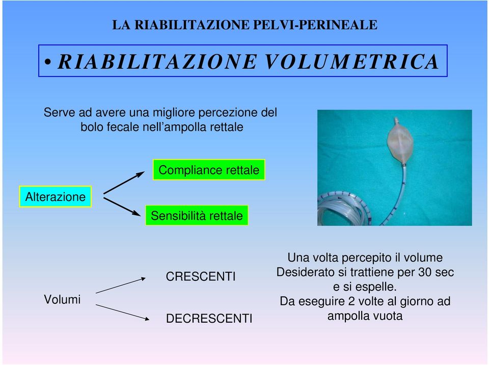 rettale Volumi CRESCENTI DECRESCENTI Una volta percepito il volume