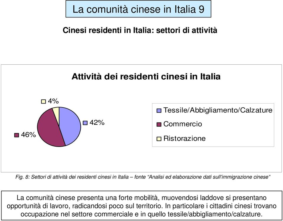 8: Settori di attività dei residenti cinesi in Italia fonte Analisi ed elaborazione dati sull immigrazione cinese La comunità cinese