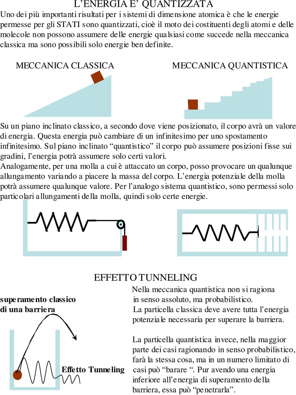 MECCANICA CLASSICA MECCANICA QUANTISTICA Su un piano inclinato classico, a secondo dove viene posizionato, il corpo avrà un valore di energia.