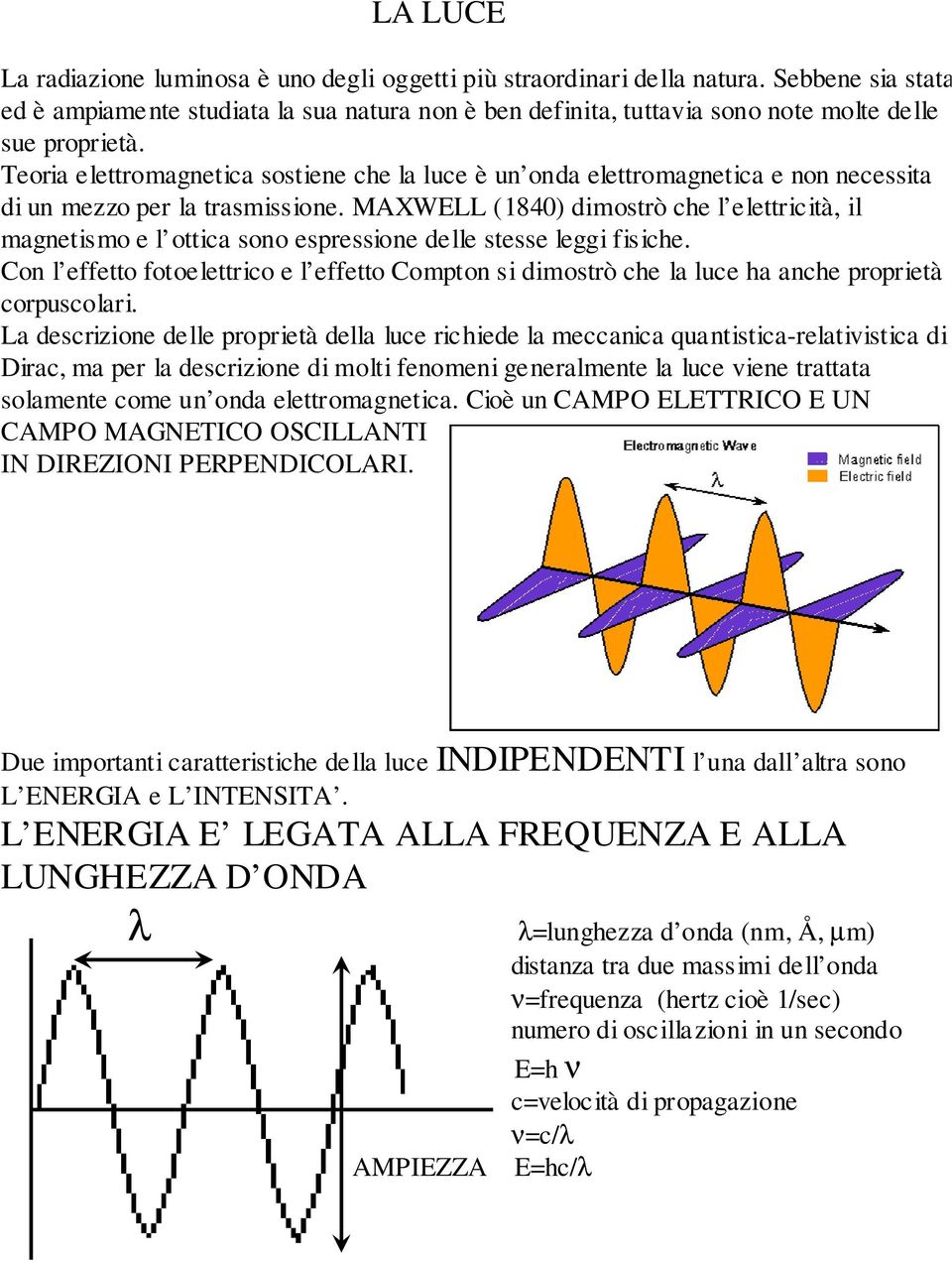 Teoria elettromagnetica sostiene che la luce è un onda elettromagnetica e non necessita di un mezzo per la trasmissione.