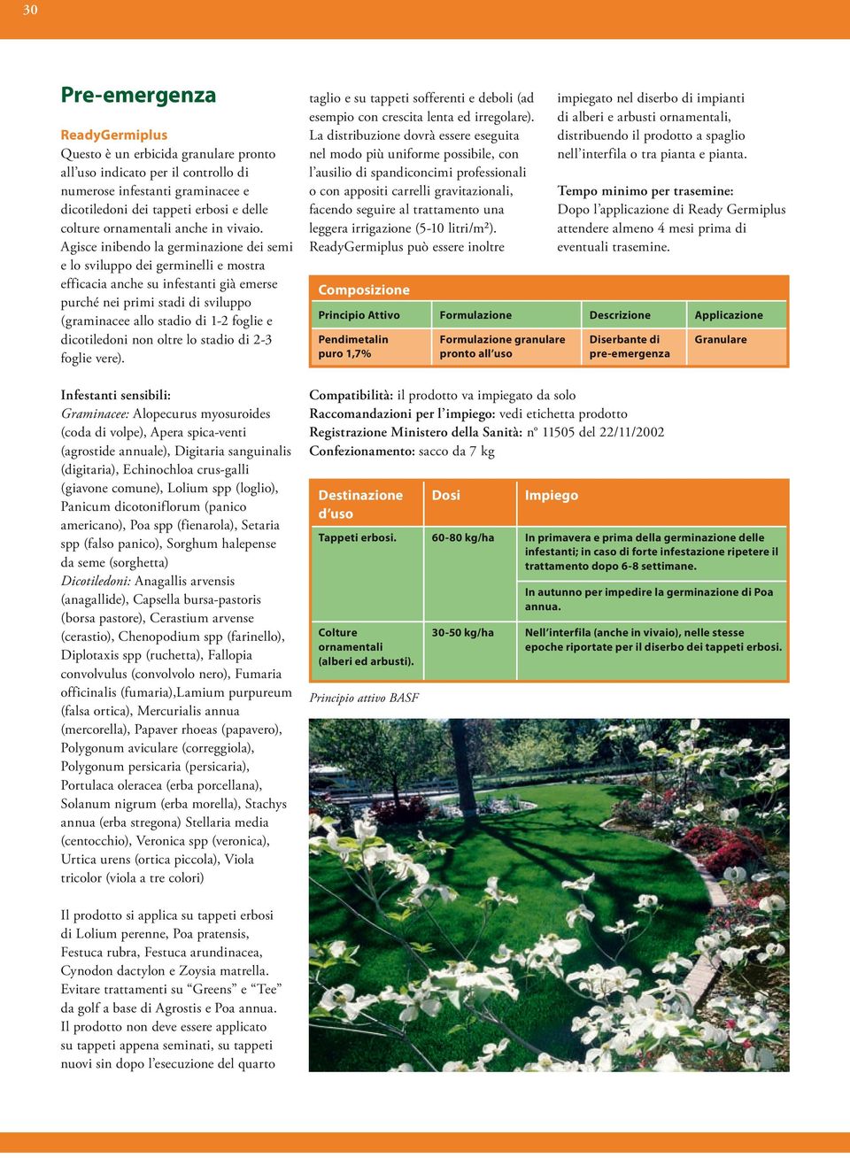 Agisce inibendo la germinazione dei semi e lo sviluppo dei germinelli e mostra efficacia anche su infestanti già emerse purché nei primi stadi di sviluppo (graminacee allo stadio di 1-2 foglie e