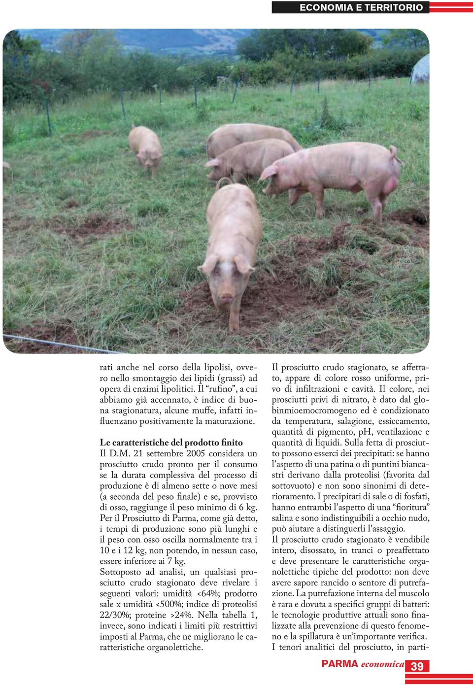 21 settembre 2005 considera un prosciutto crudo pronto per il consumo se la durata complessiva del processo di produzione è di almeno sette o nove mesi (a seconda del peso finale) e se, provvisto di