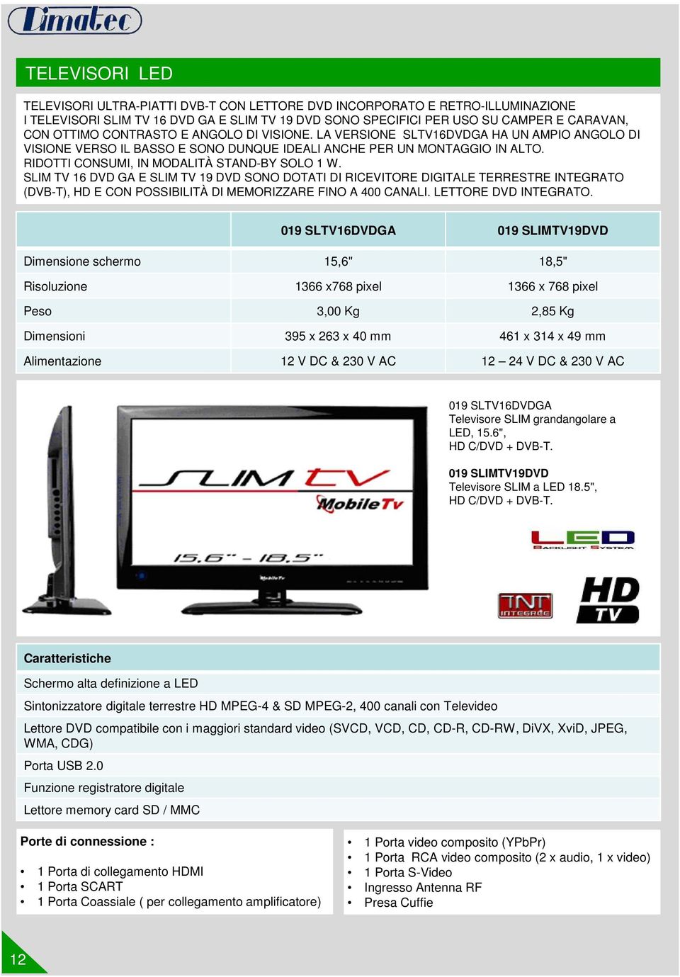 SLIM TV 16 DVD GA E SLIM TV 19 DVD SONO DOTATI DI RICEVITORE DIGITALE TERRESTRE INTEGRATO (DVB-T), HD E CON POSSIBILITÀ DI MEMORIZZARE FINO A 400 CANALI. LETTORE DVD INTEGRATO.