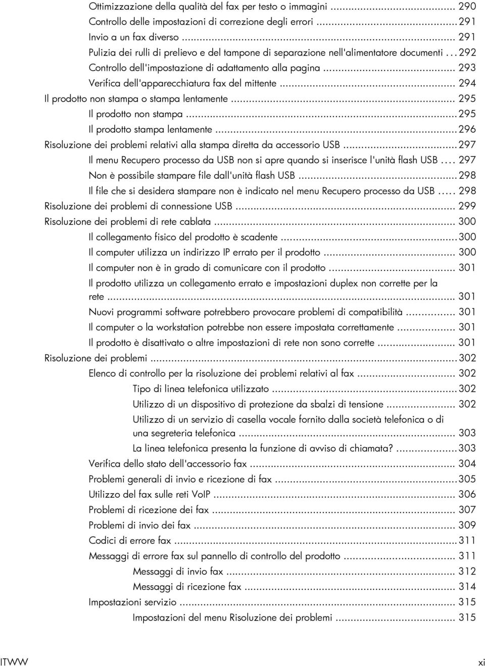 .. 293 Verifica dell'apparecchiatura fax del mittente... 294 Il prodotto non stampa o stampa lentamente... 295 Il prodotto non stampa... 295 Il prodotto stampa lentamente.