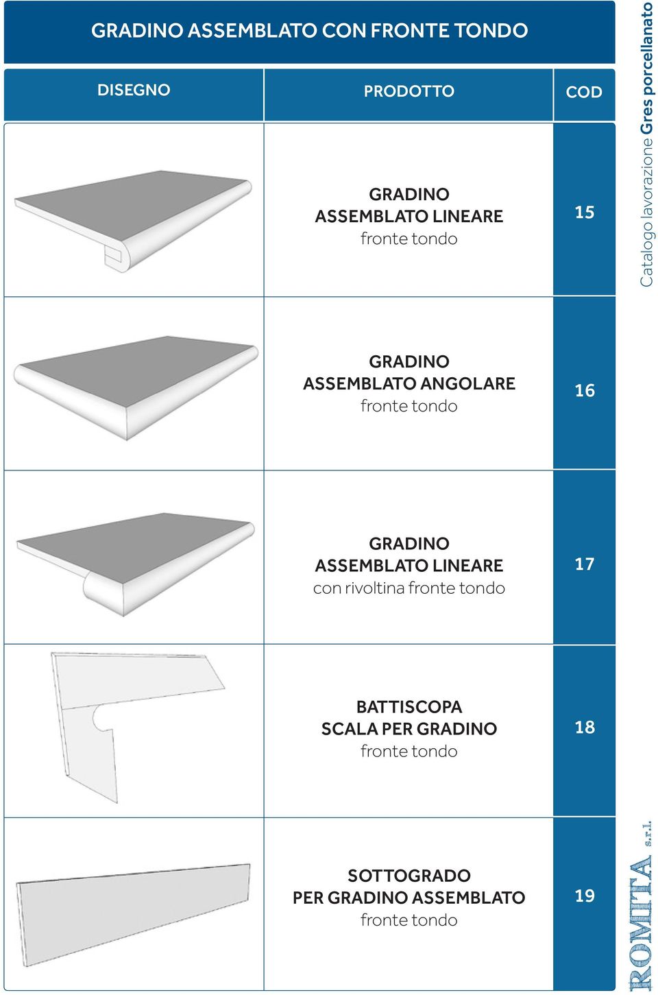 fronte tondo 16 GRADINO ASSEMBLATO LINEARE con rivoltina fronte tondo 17 SCALA