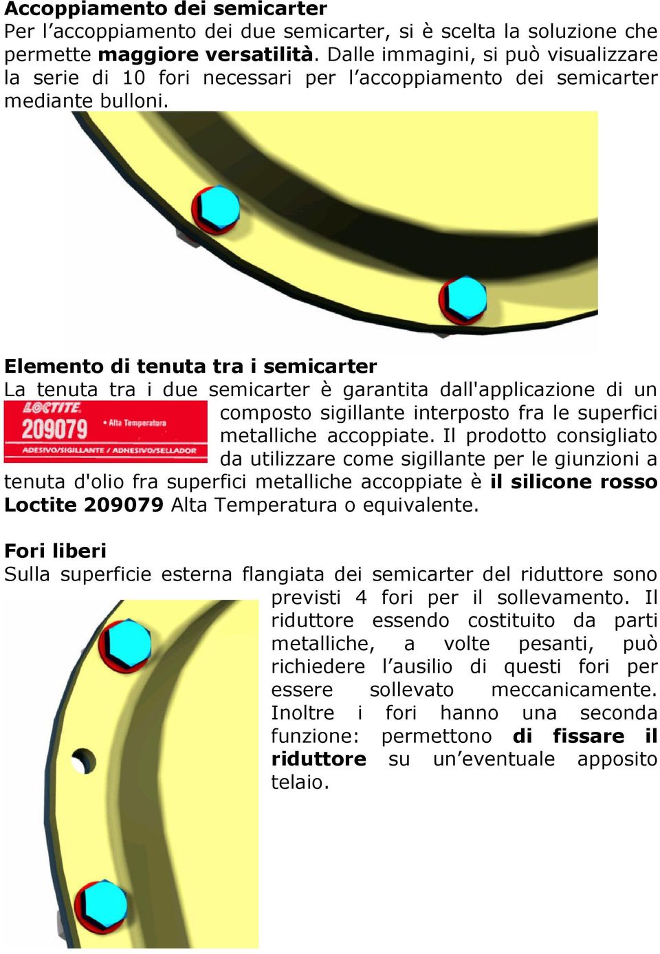 Elemento di tenuta tra i semicarter La tenuta tra i due semicarter è garantita dall'applicazione di un composto sigillante interposto fra le superfici metalliche accoppiate.