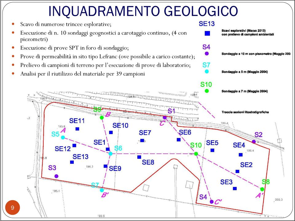 sondaggio; Prove di permeabilità in sito tipo Lefranc (ove possibile a carico costante); Prelievo di