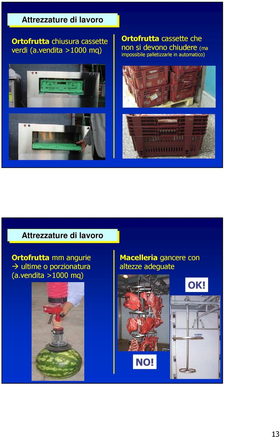 impossibile palletizzarle in automatico) Attrezzature di di lavoro Ortofrutta