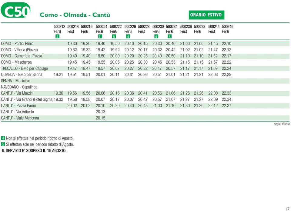 12 COMO - Camerlata Piazza 19.40 19.40 19.50 20.00 20.20 20.25 20.40 20.50 21.10 21.10 21.52 22.17 COMO - Mascherpa 19.45 19.45 19.55 20.05 20.25 20.30 20.45 20.55 21.15 21.15 21.57 22.